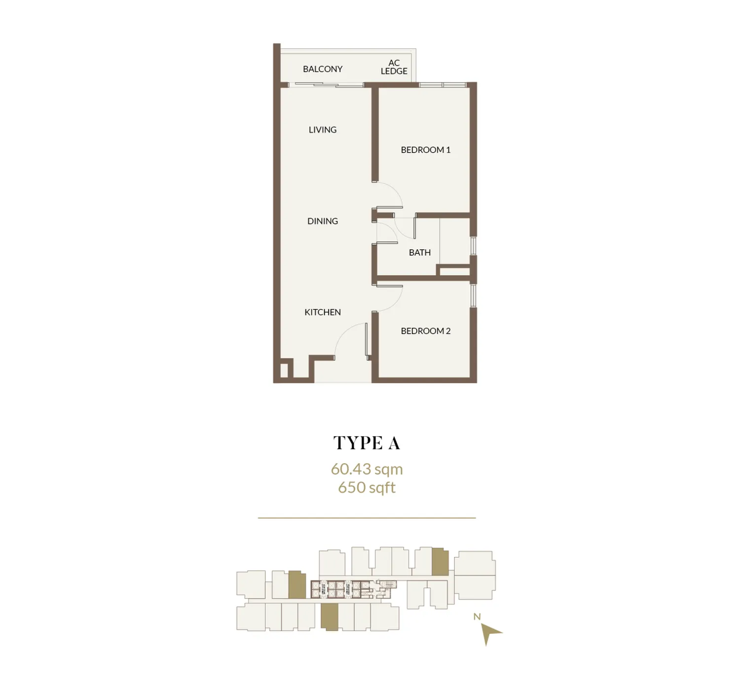Pelan lantai Aethera Residences Jenis A, 650 kaki persegi