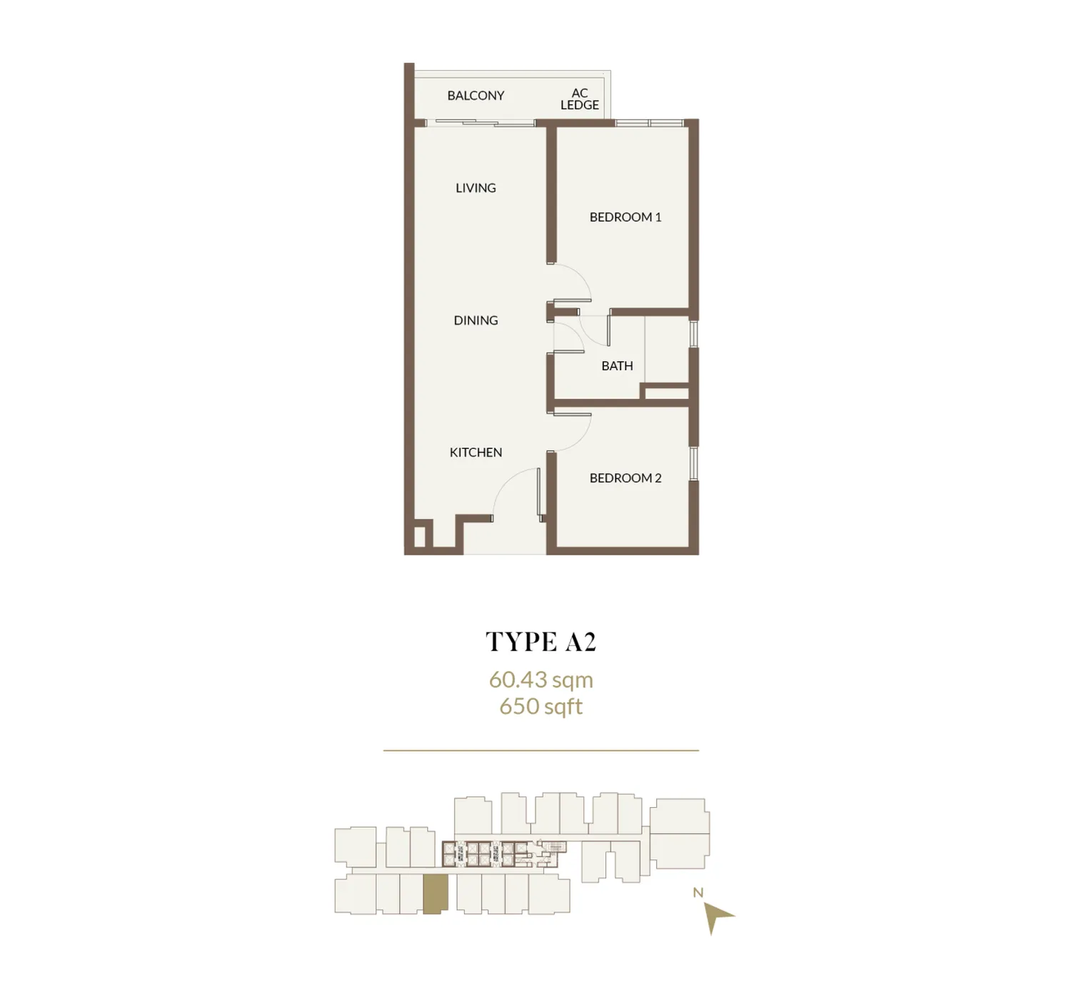 Pelan lantai Aethera Residences Jenis A2, 650 kaki persegi
