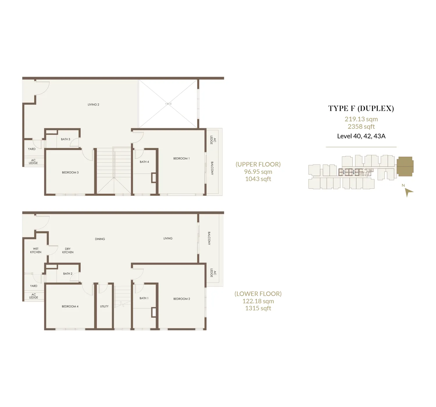 Pelan lantai Aethera Residences Jenis F, 2,358 kaki persegi