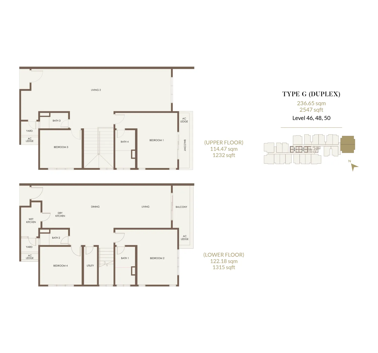Pelan lantai Aethera Residences Jenis G, 2,547 kaki persegi