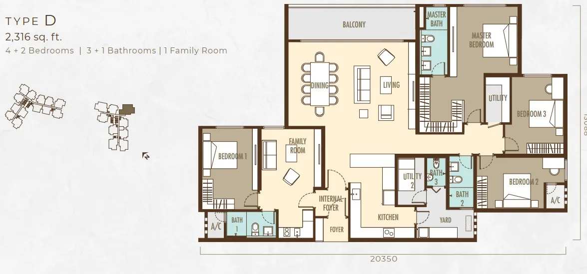 Ayanna Type D floor plan, about 2316 sq ft