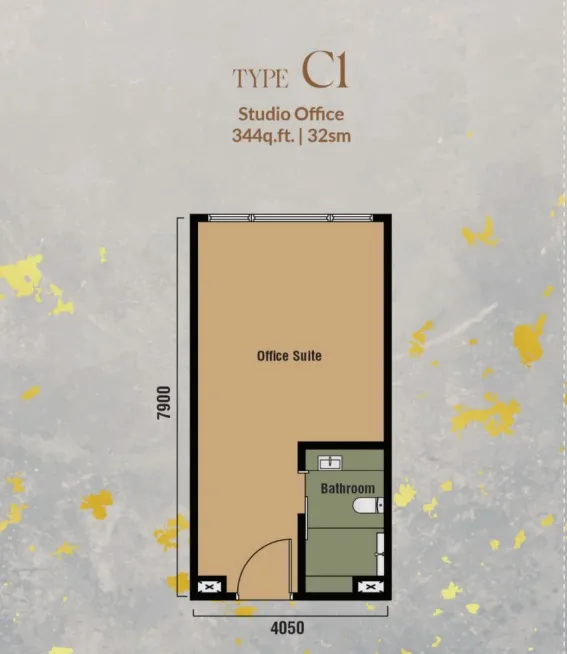 Branniganz Type C1(Studio Office) floor plan, about 344 sq ft