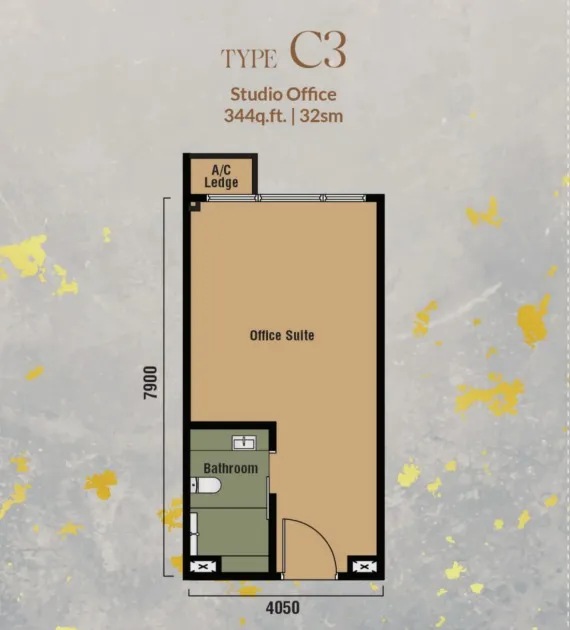 Branniganz Type C3(Studio Office) floor plan, about 344 sq ft