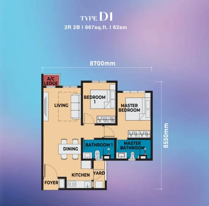 Brixton, Causewayz Square Type D1 floor plan
