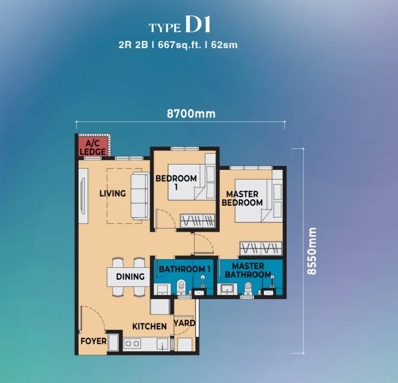 Dover, Causewayz Square Type D1 floor plan