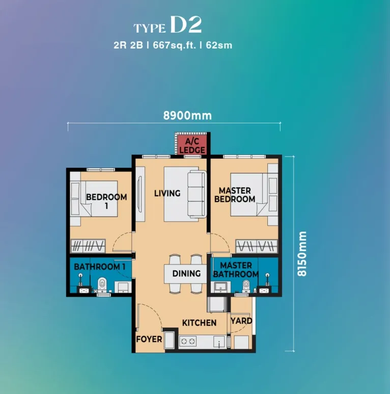 Dover, Causewayz Square Type D2 floor plan