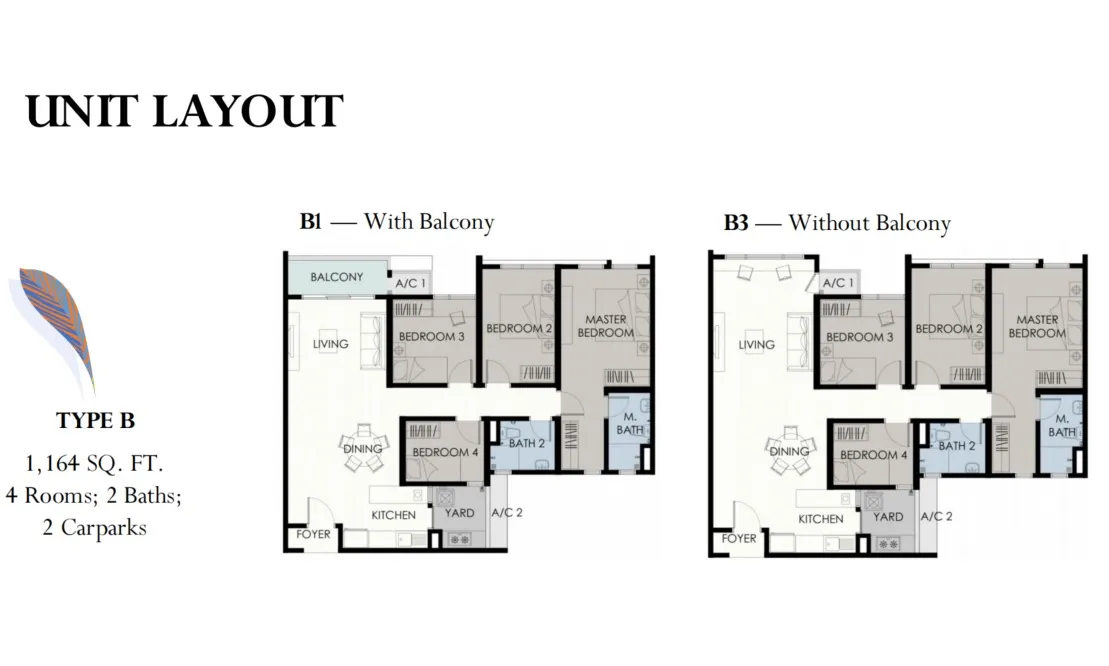 Forest Hill Type B floor plan, about 1164 sq ft