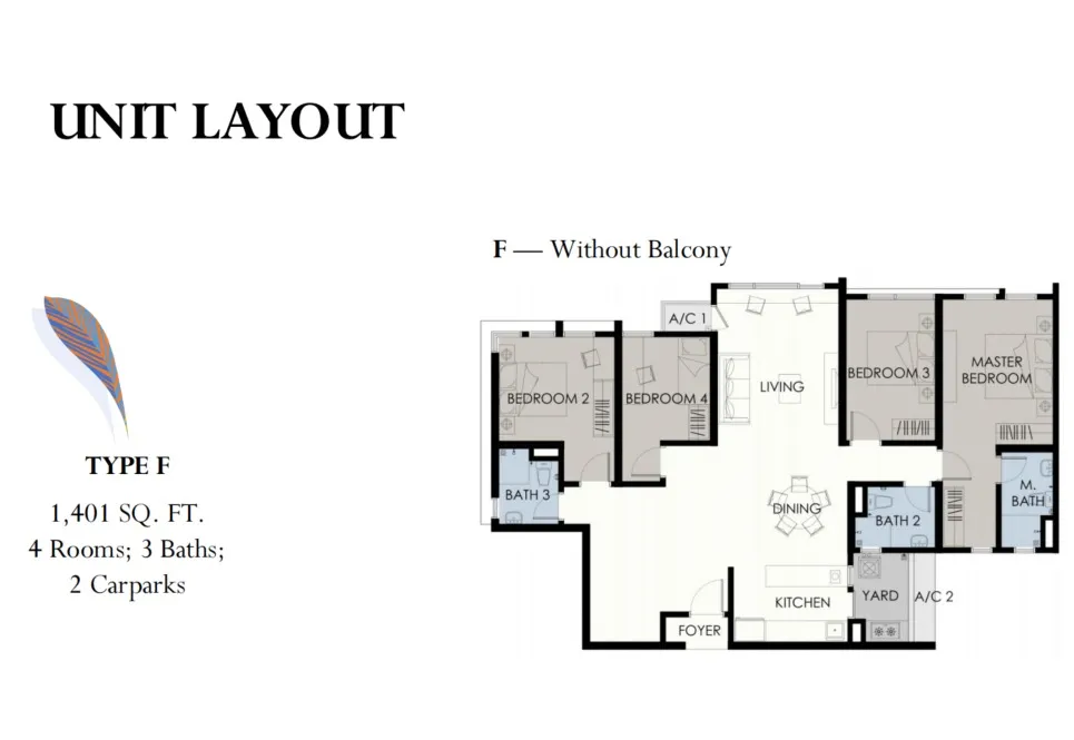 Forest Hill Type F floor plan, about 1401 sq ft