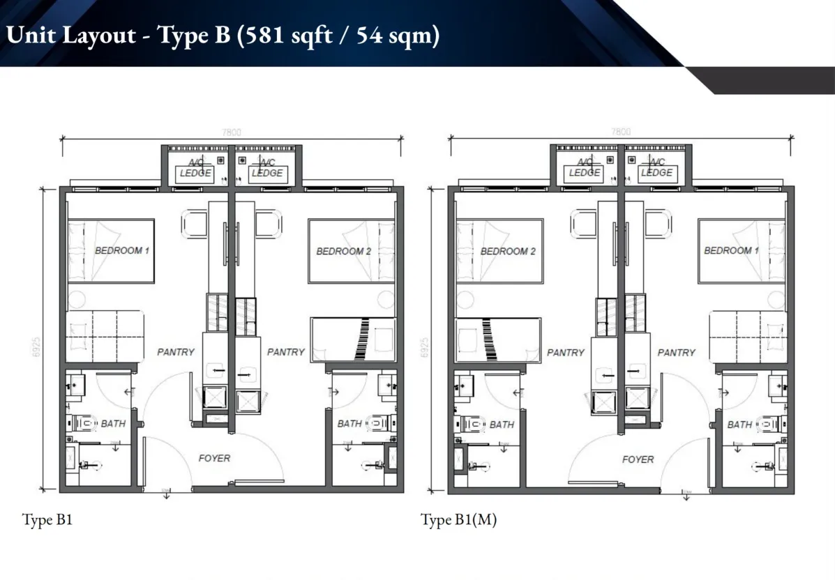 Keeperz Suites Type B floor plan, about 581 sq ft