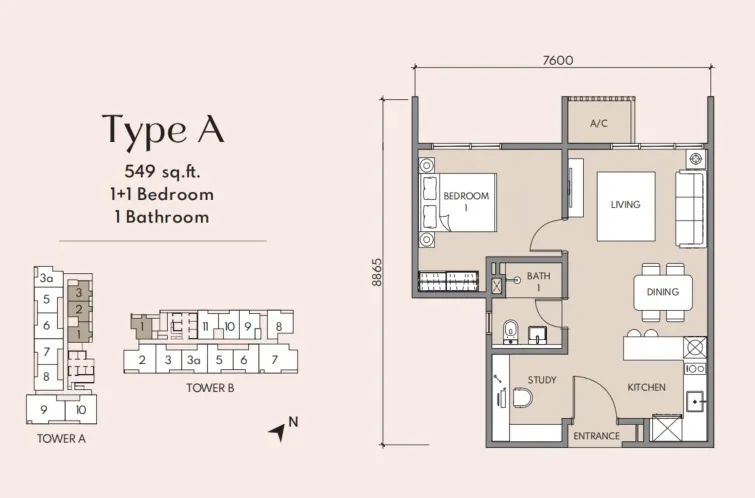 Luminar Residence (Federal Avenue) Type A floor plan, about 549 sq ft, 1 bathroom
