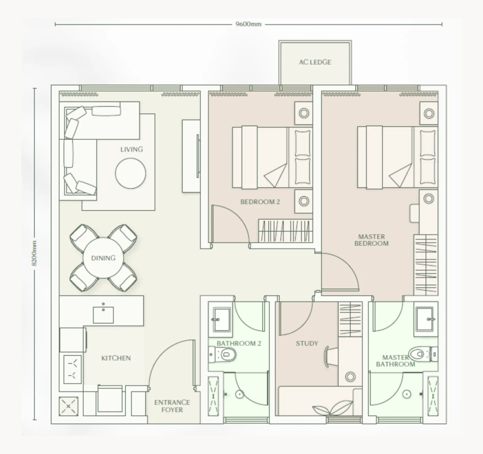 Parkside Residence Type D1 floor plan, about 872 sq ft, 2 bathrooms