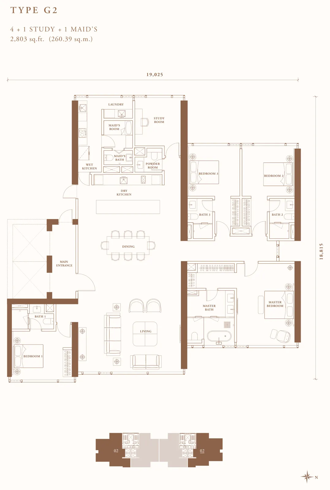 Pelan lantai Pavilion Damansara Heights - Crown Residences (R3) Jenis G2, 2,803 kaki persegi