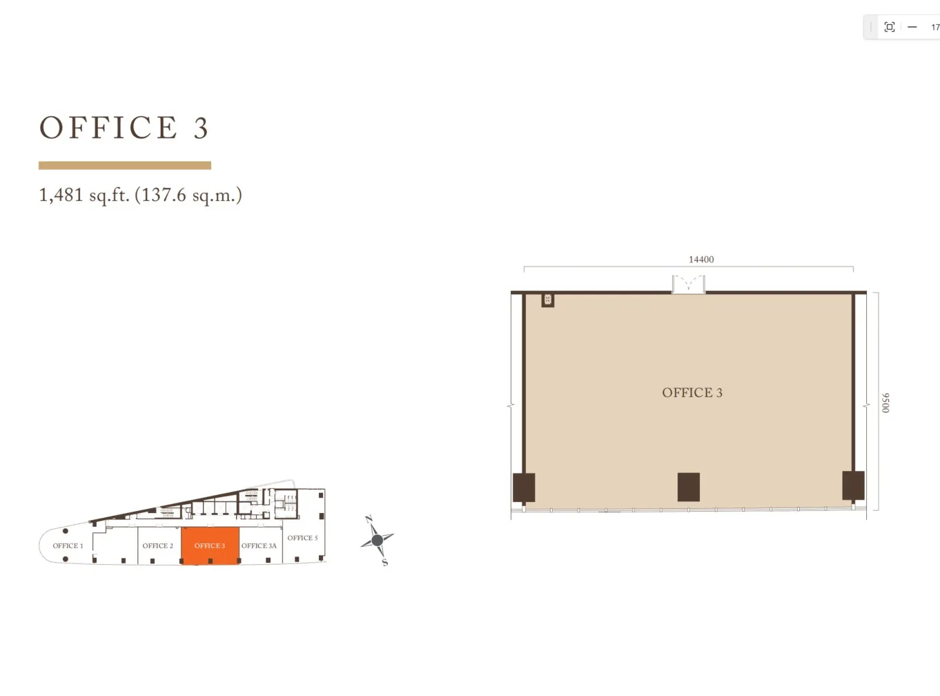 Pavilion Square Office Office Layout 3 floor plan, about 1500 sq ft