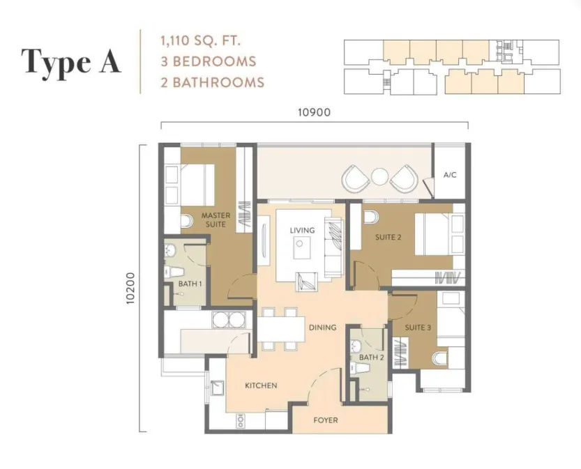 Quaver Residence Type Duplex A floor plan, about 1367 sq ft, 2 bathrooms