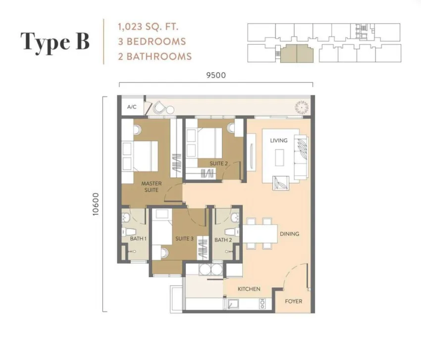 Quaver Residence Type Duplex B floor plan, about 1701 sq ft, 2 bathrooms