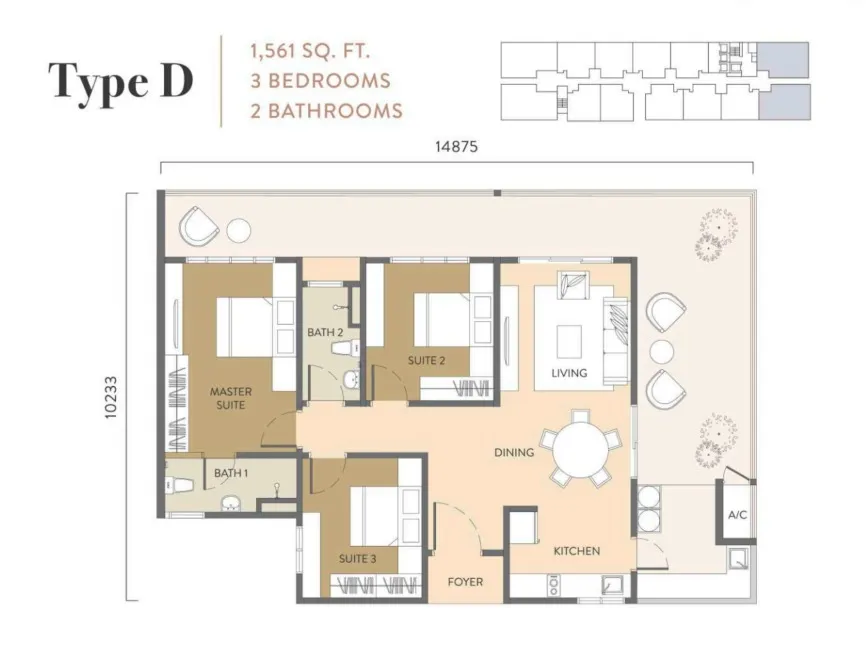 Quaver Residence Type Duplex A floor plan, about 1367 sq ft, 2 bathrooms