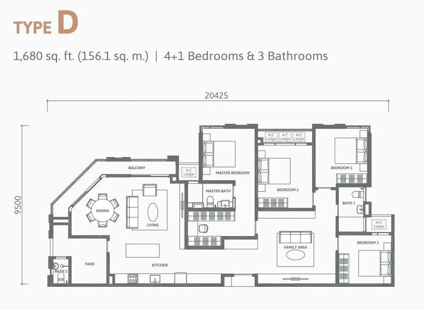 Ren Residence Type D floor plan, about 1680 sq ft, 3 bathrooms