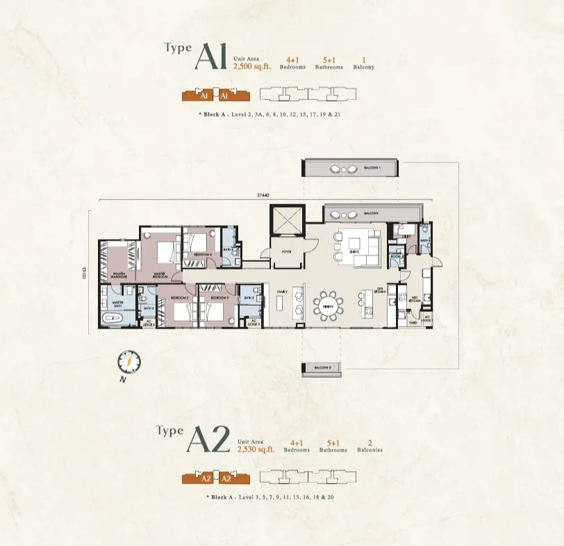 Stellar Damansara Type A1 floor plan, about 2500 sq ft, 6 bathrooms