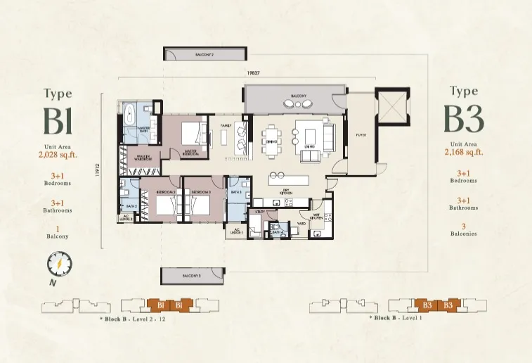 Stellar Damansara Type B1 floor plan, about 2028 sq ft, 4 bathrooms