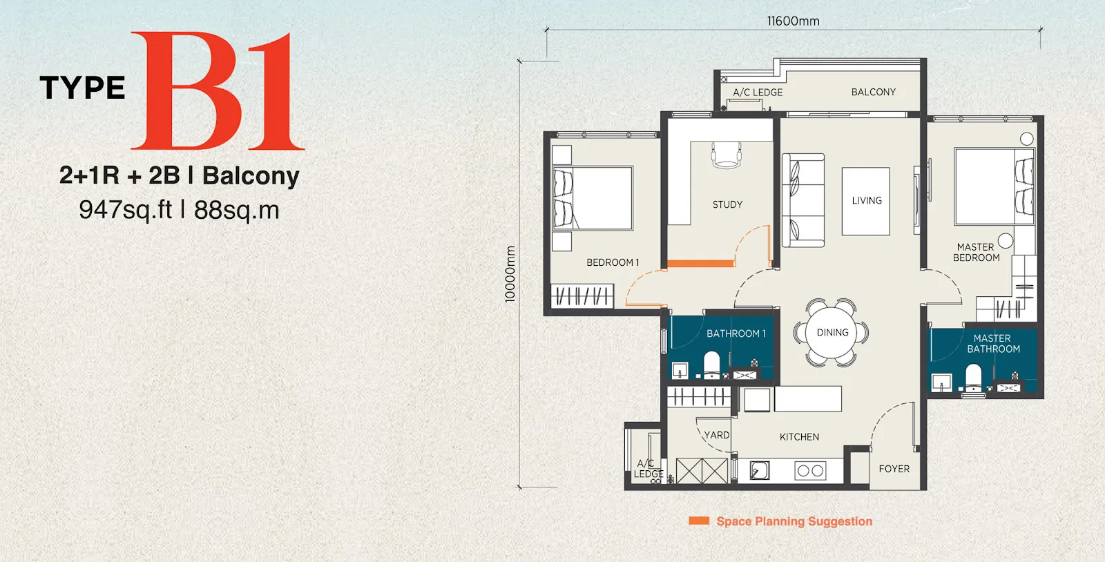 The Capehauz Type B1 floor plan