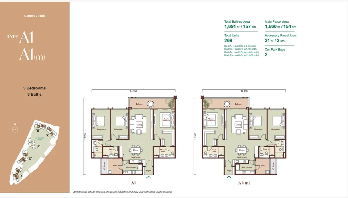 Zenia Damansara Type A1(Parkhome (Intermediate)) floor plan, about 3150 sq ft, 4 bedrooms, 4 bathrooms