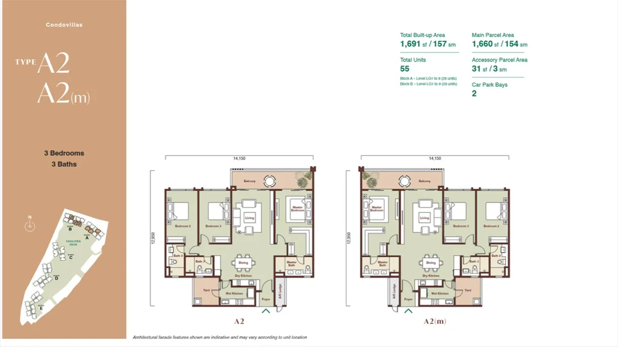 Zenia Damansara Type A2(Parkhome (Endlot)) floor plan, about 3820 sq ft, 5 bedrooms, 5 bathrooms