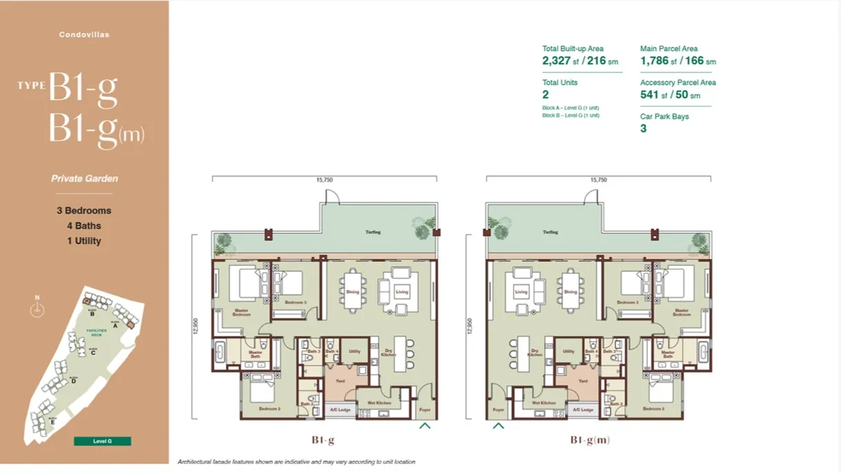 Zenia Damansara Type B1(Parkhome (Intermediate)) floor plan, about 3210 sq ft, 4 bedrooms, 4 bathrooms