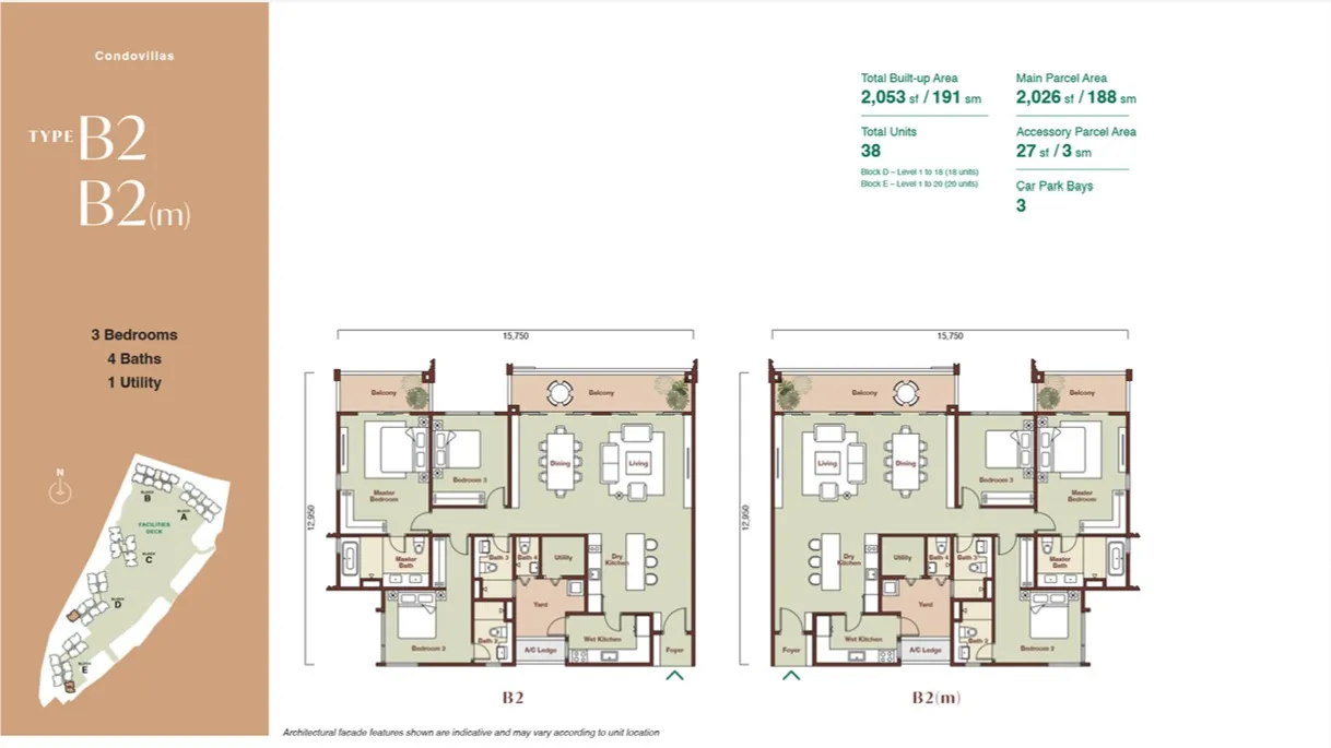 Zenia Damansara Type B2(Parkhome (Endlot)) floor plan, about 3980 sq ft, 5 bedrooms, 6 bathrooms