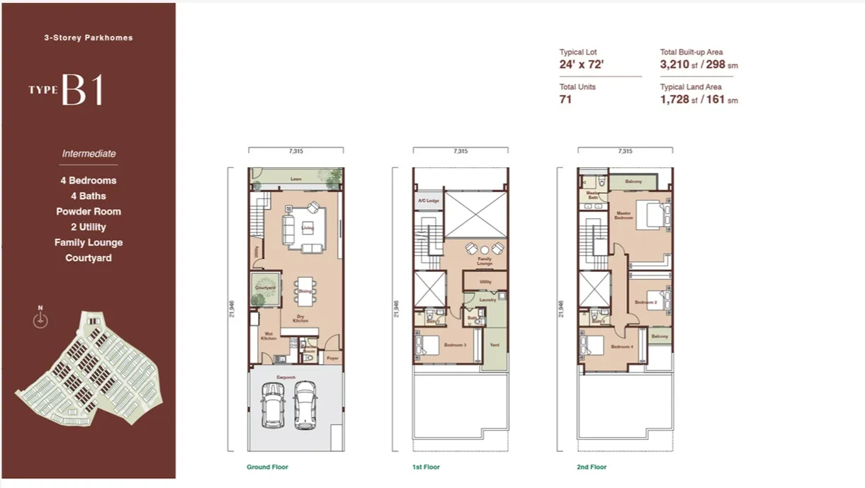 Zenia Damansara Type C1(Condovilla) floor plan, about 3095 sq ft, 4 bedrooms, 5 bathrooms