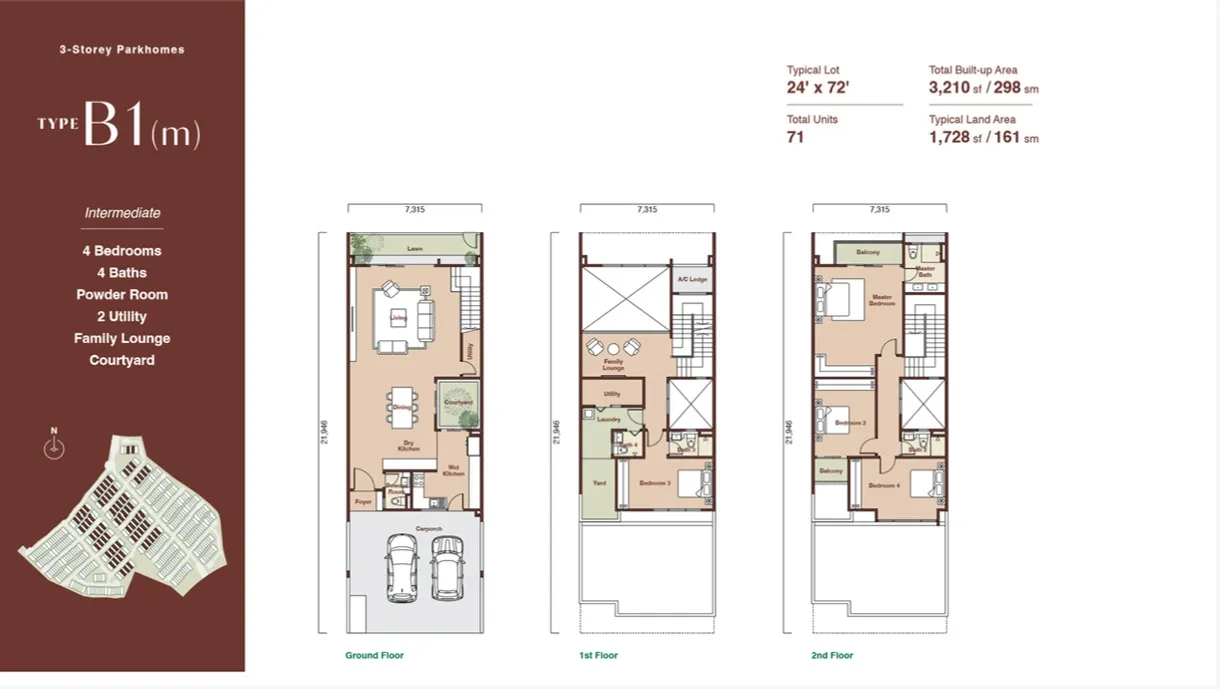 Zenia Damansara Type B2(Parkhome (Endlot)) floor plan, about 3980 sq ft, 5 bedrooms, 6 bathrooms